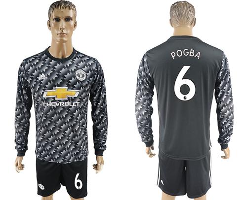 Manchester United #6 Pogba Black Long Sleeves Soccer Club Jersey - Click Image to Close